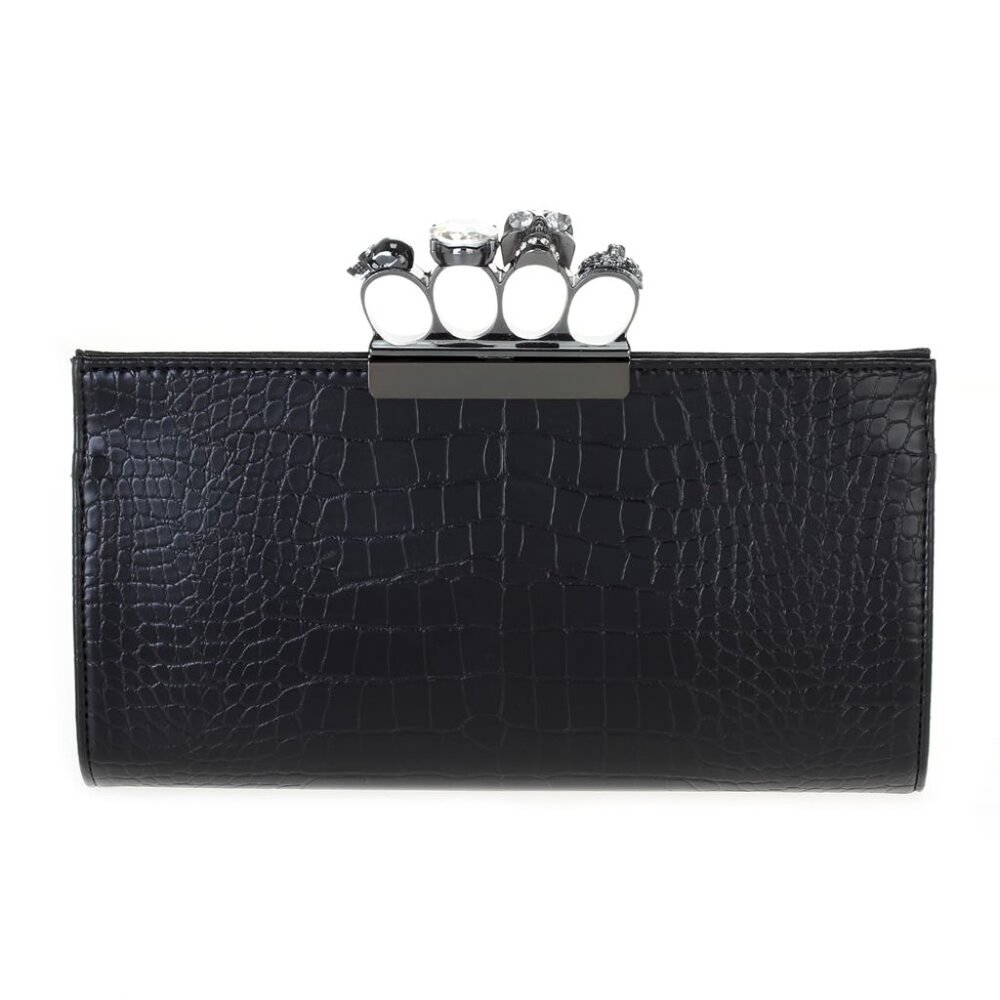 NWT Vegan leather knuckle clutch in black croco